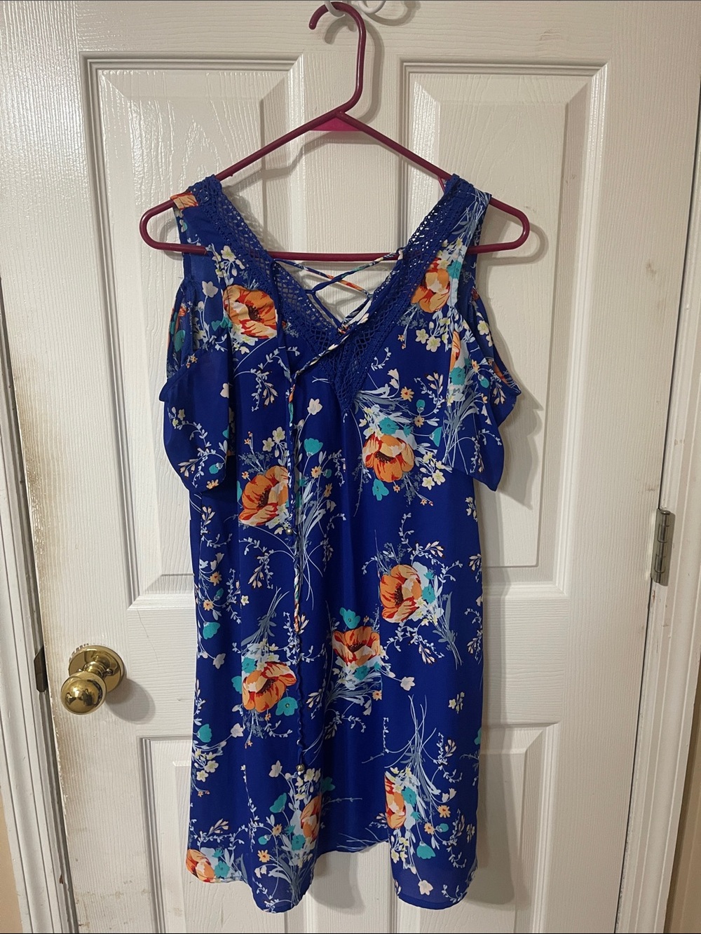 City Triangles Royal Blue Floral Cold-Shoulder Mini Dress